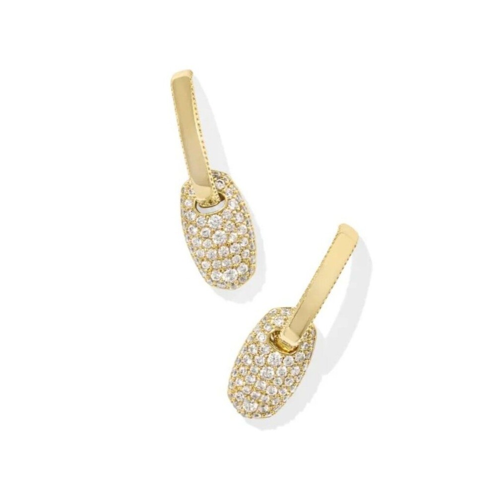 Kendra Scott Bailey Pave Huggie Earrings - Gold White Crystal